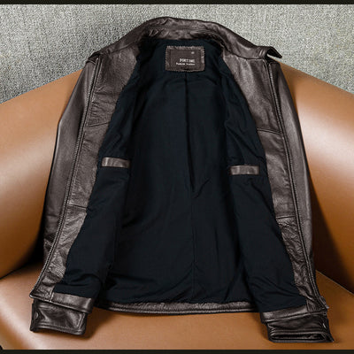 Brown Short Motorcycle Genuine Leather Jacket