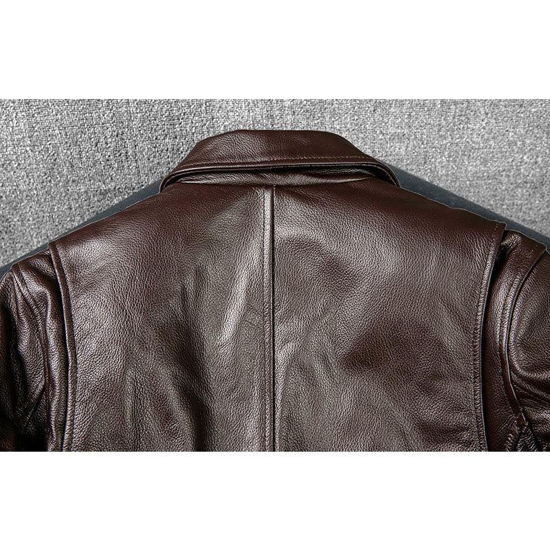 Brown Short Motorcycle Genuine Leather Jacket