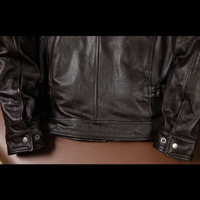 Brown Short Motorcycle Genuine Leather Jacket