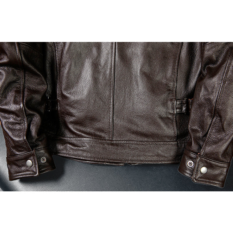 Brown Short Motorcycle Genuine Leather Jacket