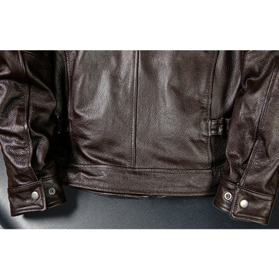 Brown Short Motorcycle Genuine Leather Jacket
