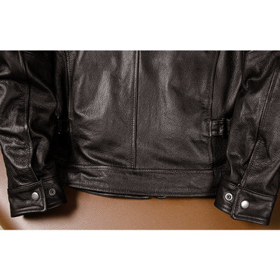 Brown Short Motorcycle Genuine Leather Jacket