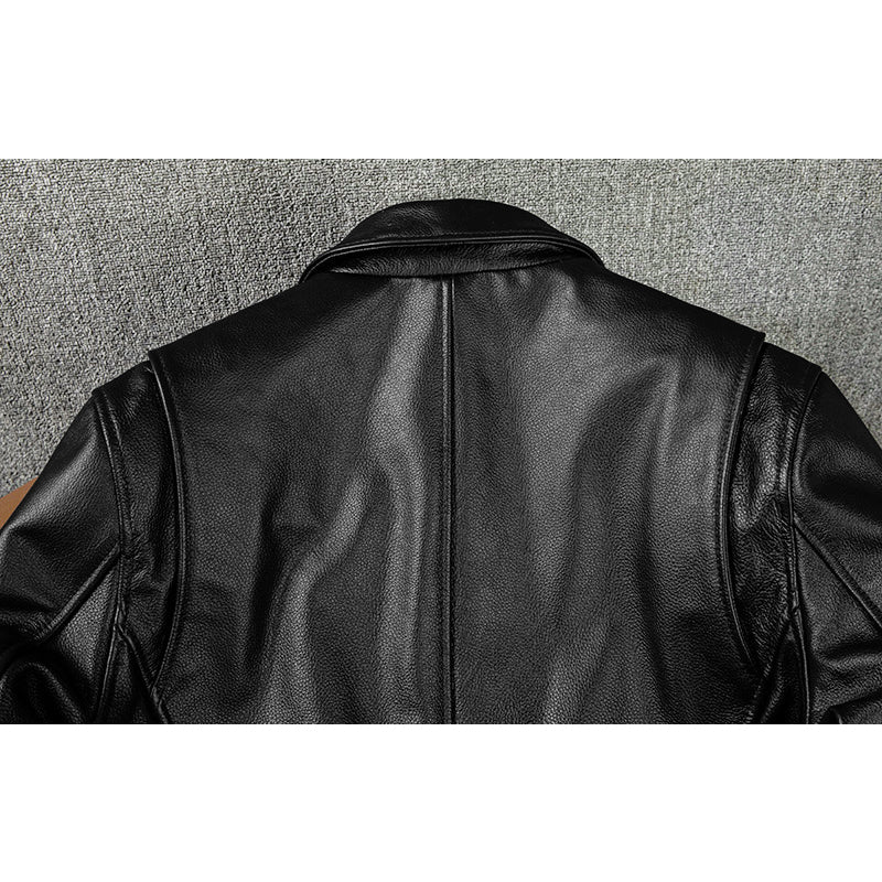 Black Short Motorcycle Genuine Leather Jacket