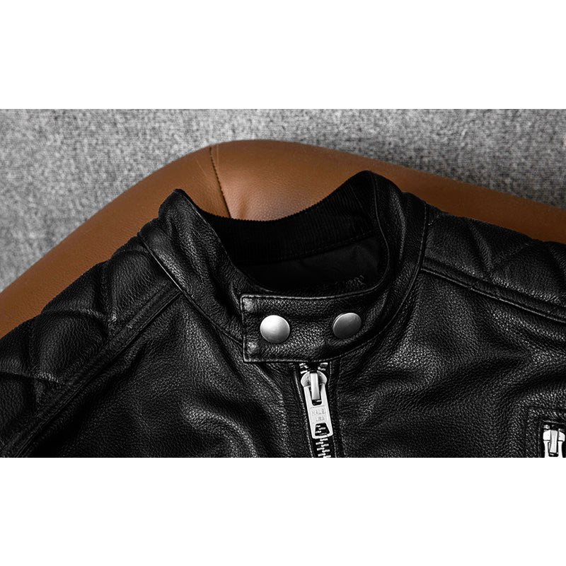 Plaid Stripes Motorcycle Genuine Leather Jacket