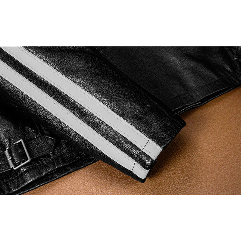 Plaid Stripes Motorcycle Genuine Leather Jacket