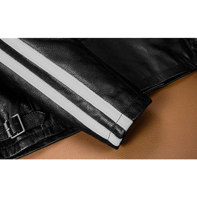 Plaid Stripes Motorcycle Genuine Leather Jacket