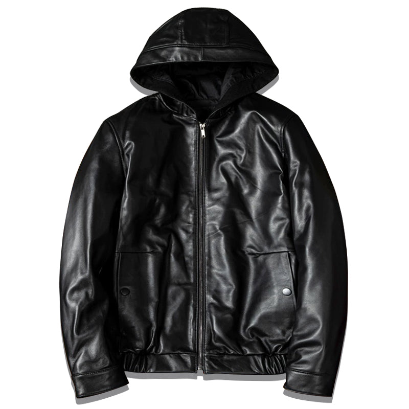 Hooded Black Motorcycle Genuine Leather Jacket