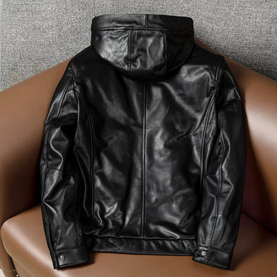 Hooded Black Motorcycle Genuine Leather Jacket