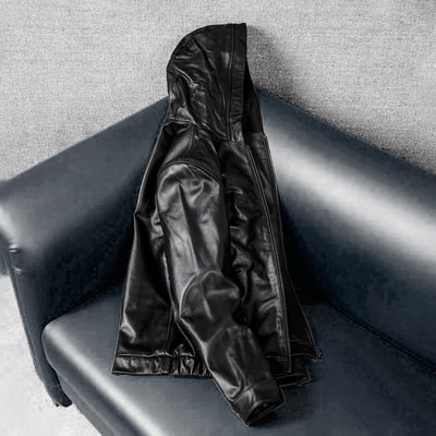 Hooded Black Motorcycle Genuine Leather Jacket