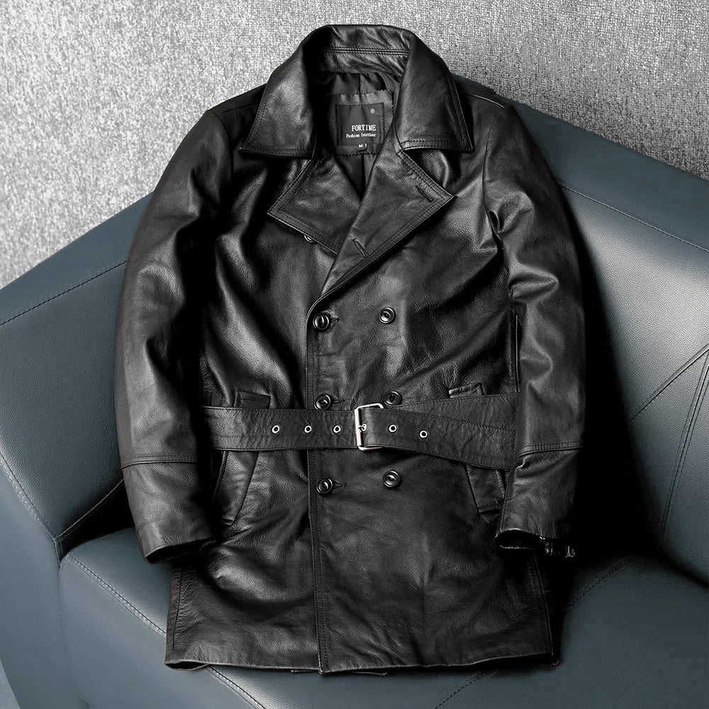 Mid-Length Windbreaker Suit Genuine Leather Jacket