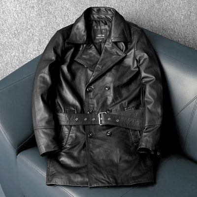 Mid-Length Windbreaker Suit Genuine Leather Jacket