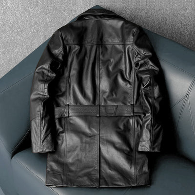 Mid-Length Windbreaker Suit Genuine Leather Jacket