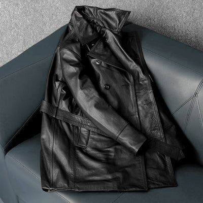 Mid-Length Windbreaker Suit Genuine Leather Jacket