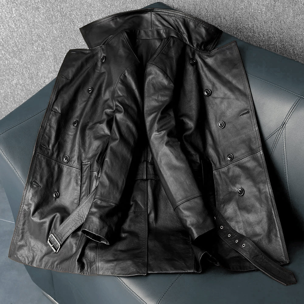 Mid-Length Windbreaker Suit Genuine Leather Jacket