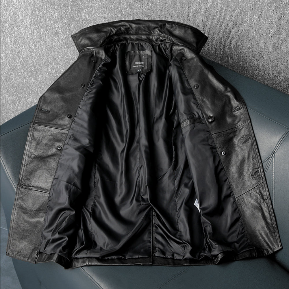 Mid-Length Windbreaker Suit Genuine Leather Jacket