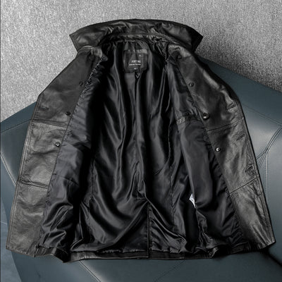 Mid-Length Windbreaker Suit Genuine Leather Jacket