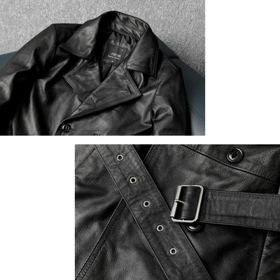 Mid-Length Windbreaker Suit Genuine Leather Jacket