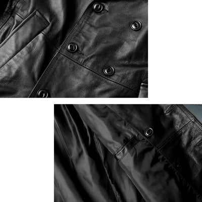 Mid-Length Windbreaker Suit Genuine Leather Jacket