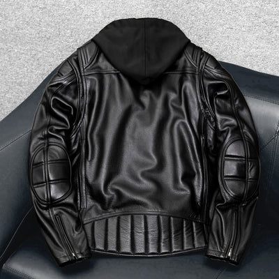 Detachable Hooded Slim Fit Motorcycle Leather Jacket