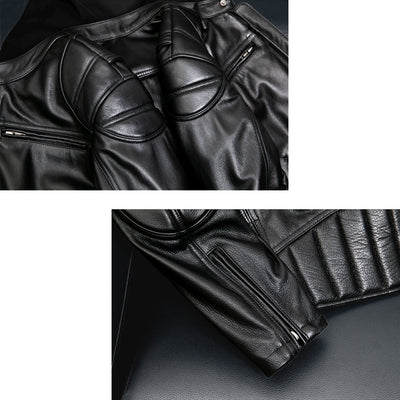 Detachable Hooded Slim Fit Motorcycle Leather Jacket