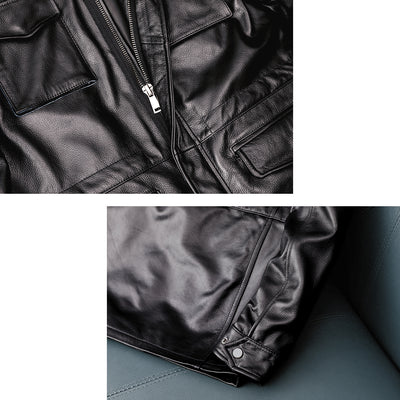 Motorcycle Mid-Length Windbreaker Genuine Leather Jacket