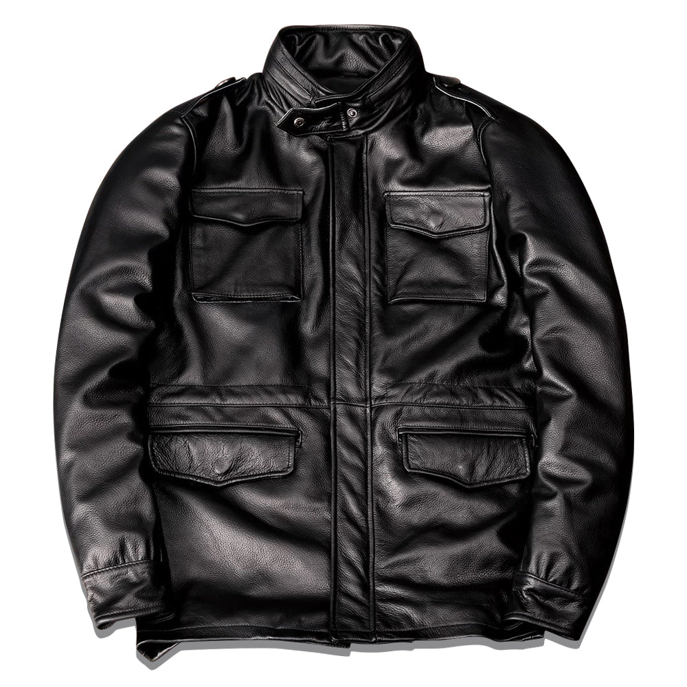 Motorcycle Mid-Length Windbreaker Genuine Leather Jacket