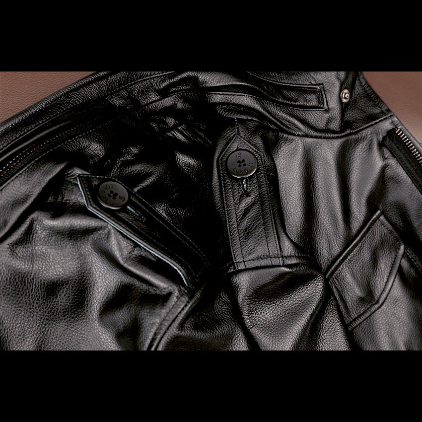 Motorcycle Mid-Length Windbreaker Genuine Leather Jacket