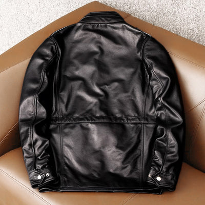 Motorcycle Mid-Length Windbreaker Genuine Leather Jacket
