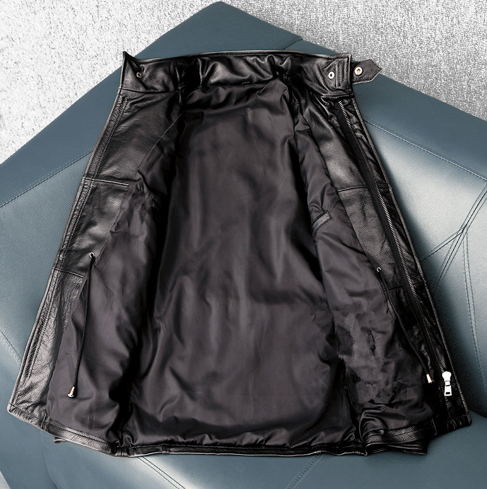 Motorcycle Mid-Length Windbreaker Genuine Leather Jacket