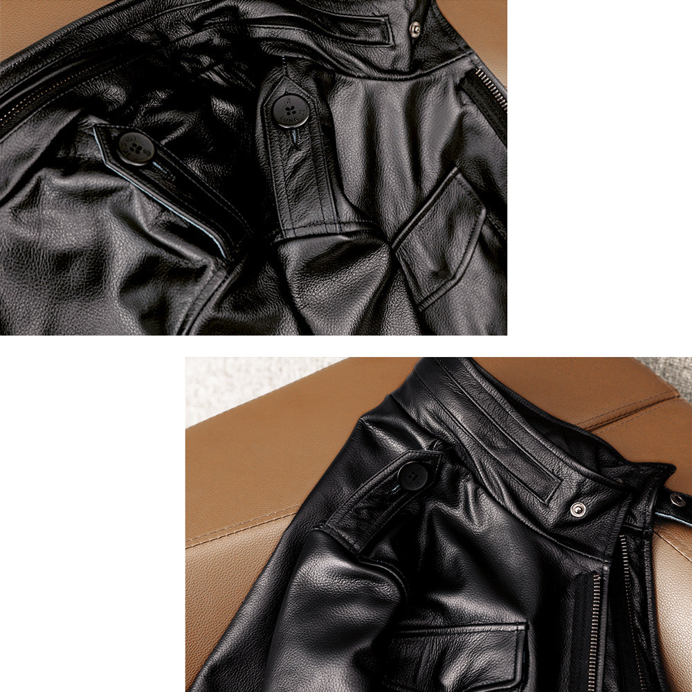 Motorcycle Mid-Length Windbreaker Genuine Leather Jacket