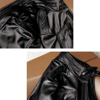 Motorcycle Mid-Length Windbreaker Genuine Leather Jacket