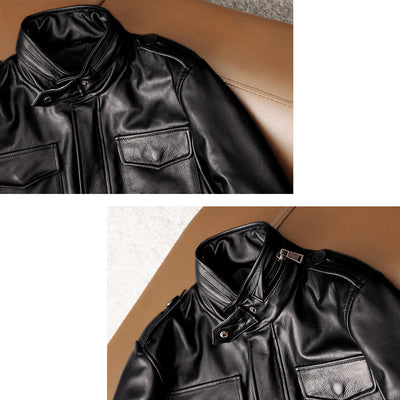 Motorcycle Mid-Length Windbreaker Genuine Leather Jacket