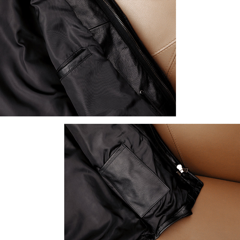 Motorcycle Mid-Length Windbreaker Genuine Leather Jacket