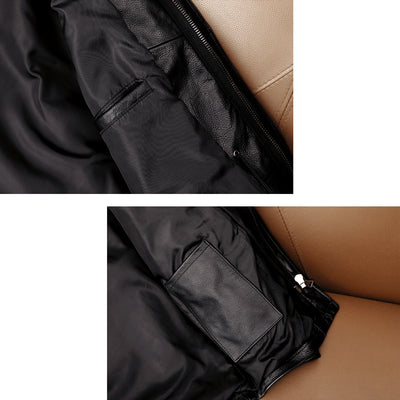 Motorcycle Mid-Length Windbreaker Genuine Leather Jacket