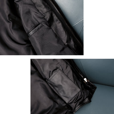 Motorcycle Mid-Length Windbreaker Genuine Leather Jacket