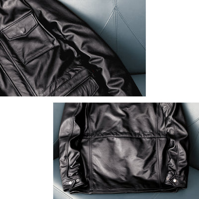 Motorcycle Mid-Length Windbreaker Genuine Leather Jacket