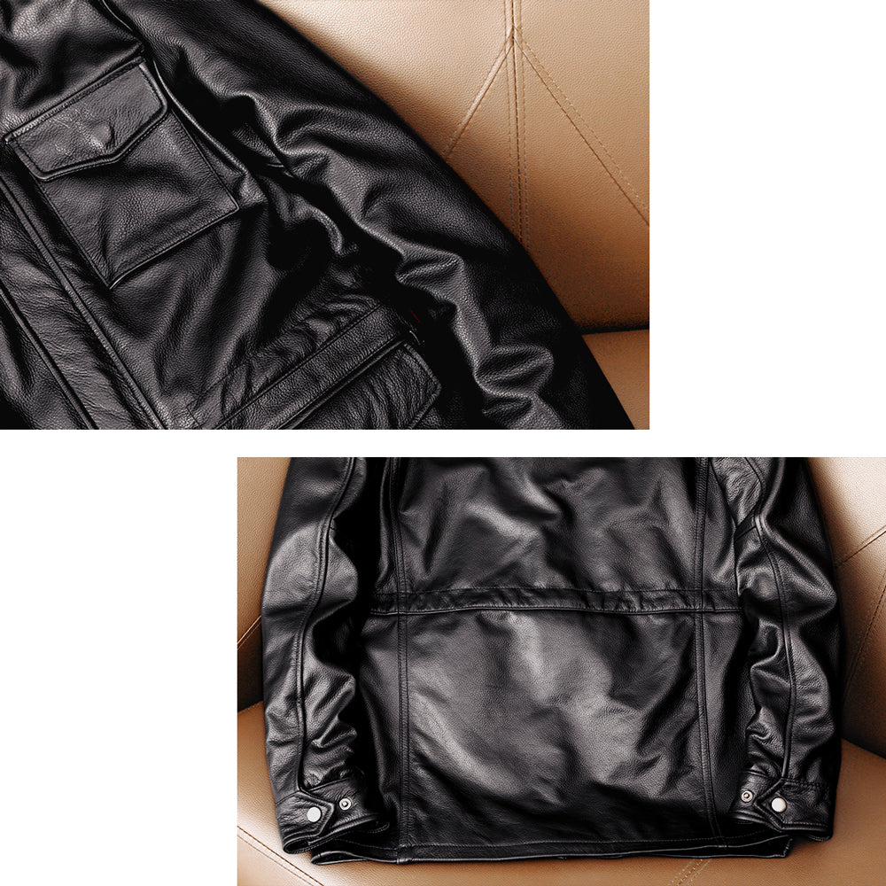 Motorcycle Mid-Length Windbreaker Genuine Leather Jacket