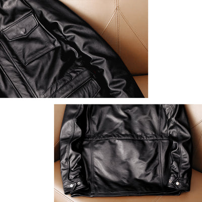 Motorcycle Mid-Length Windbreaker Genuine Leather Jacket