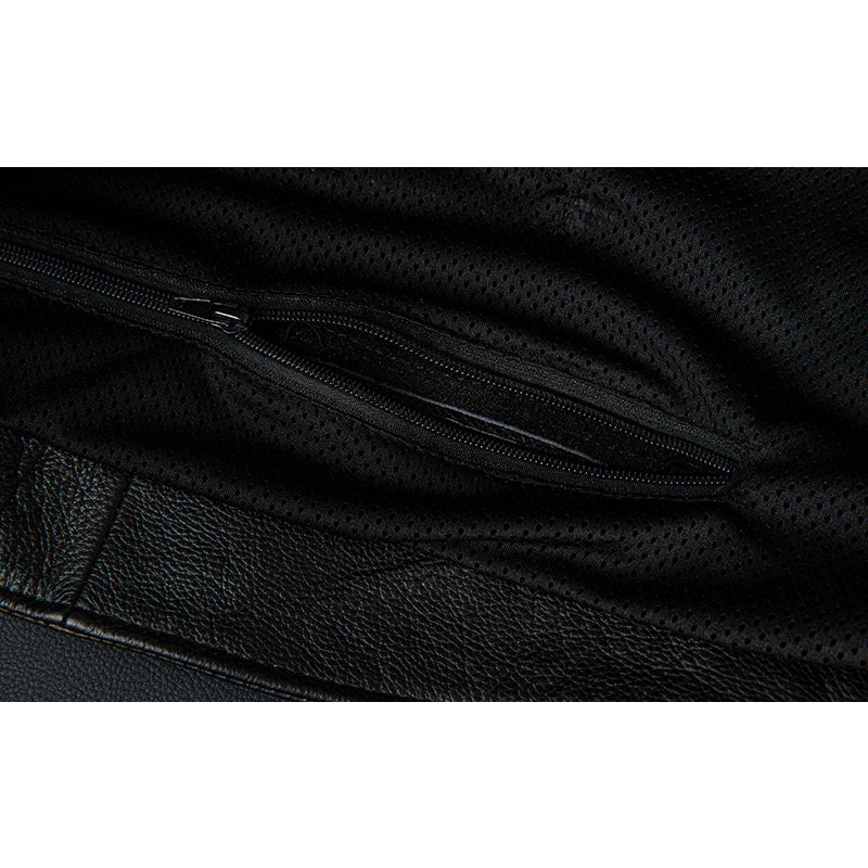 Plaid Stitching Motorcycle Genuine Leather Jacket