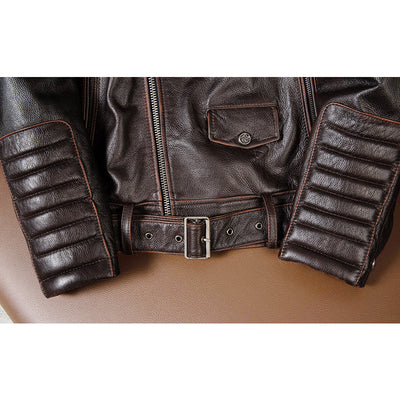 Large Lapel Motorcycle Cowhide Leather Jacket