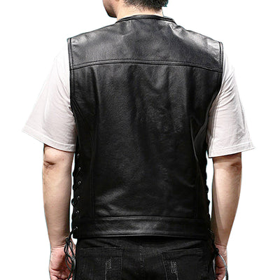 Motorcycle Skull Wings Leather Vest Side Laces