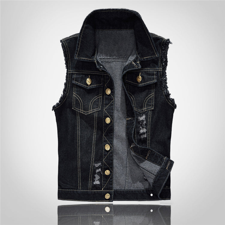 Distressed Black Denim Vest