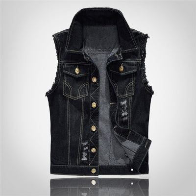 Distressed Black Denim Vest
