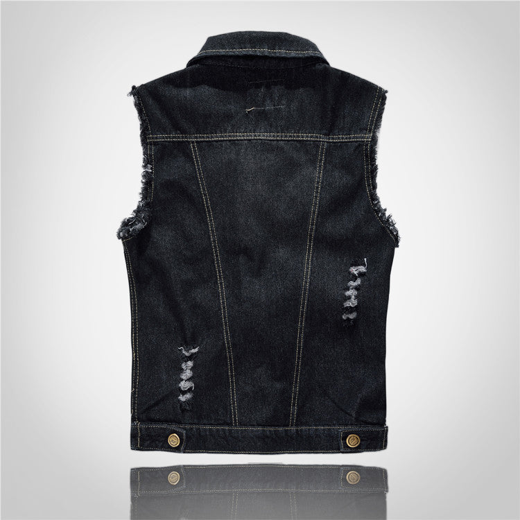 Distressed Black Denim Vest