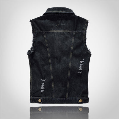 Distressed Black Denim Vest