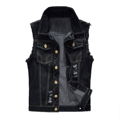 Distressed Black Denim Vest
