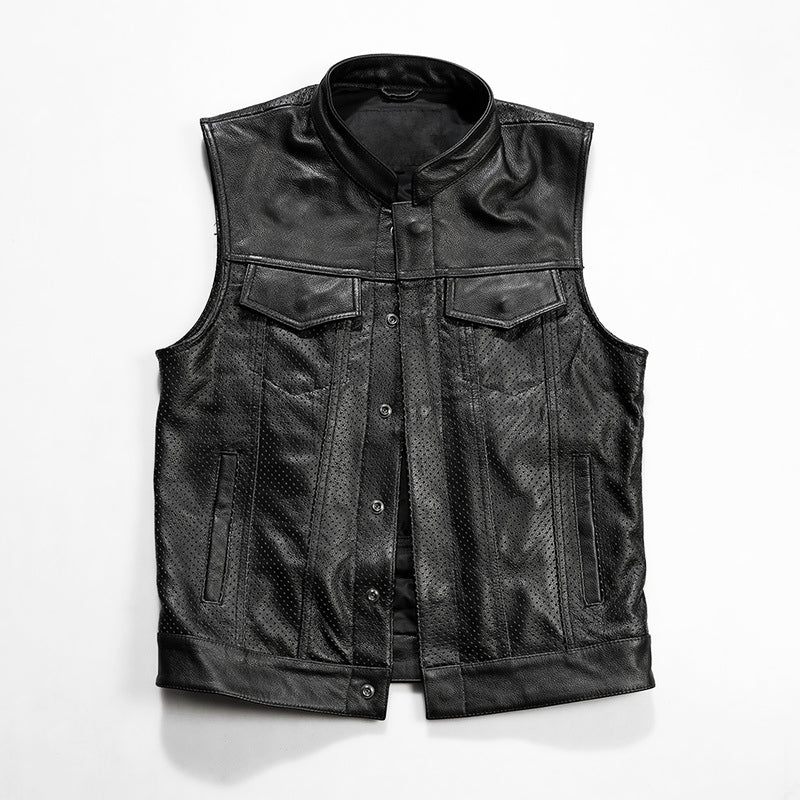 Multiple Pockets Mesh Leather Vest