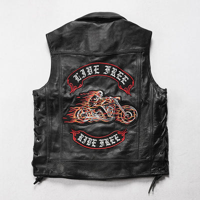 Flame Knight Cowhide Motorcycle Leather Vest