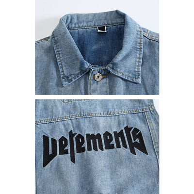 Printed Blue Ripped Denim Vest