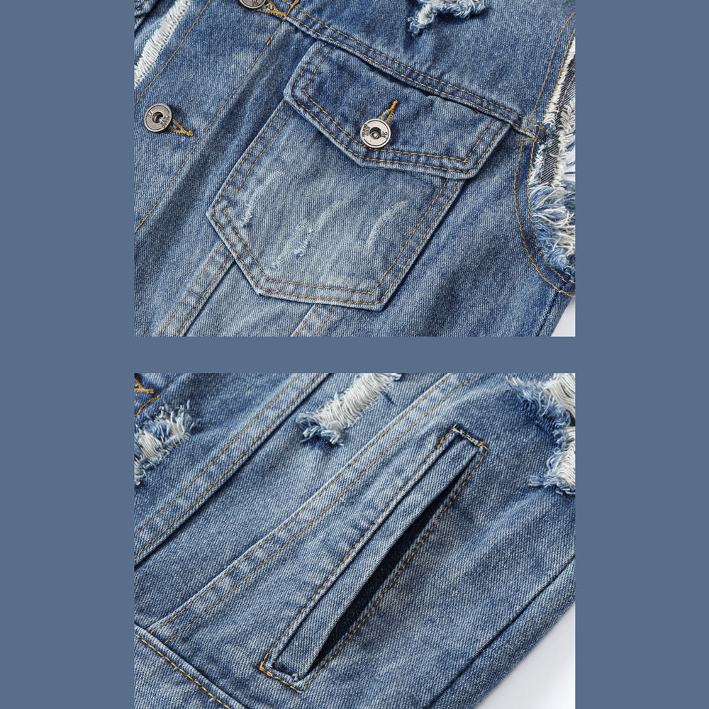 Patch Back Ripped Edges Denim Vest